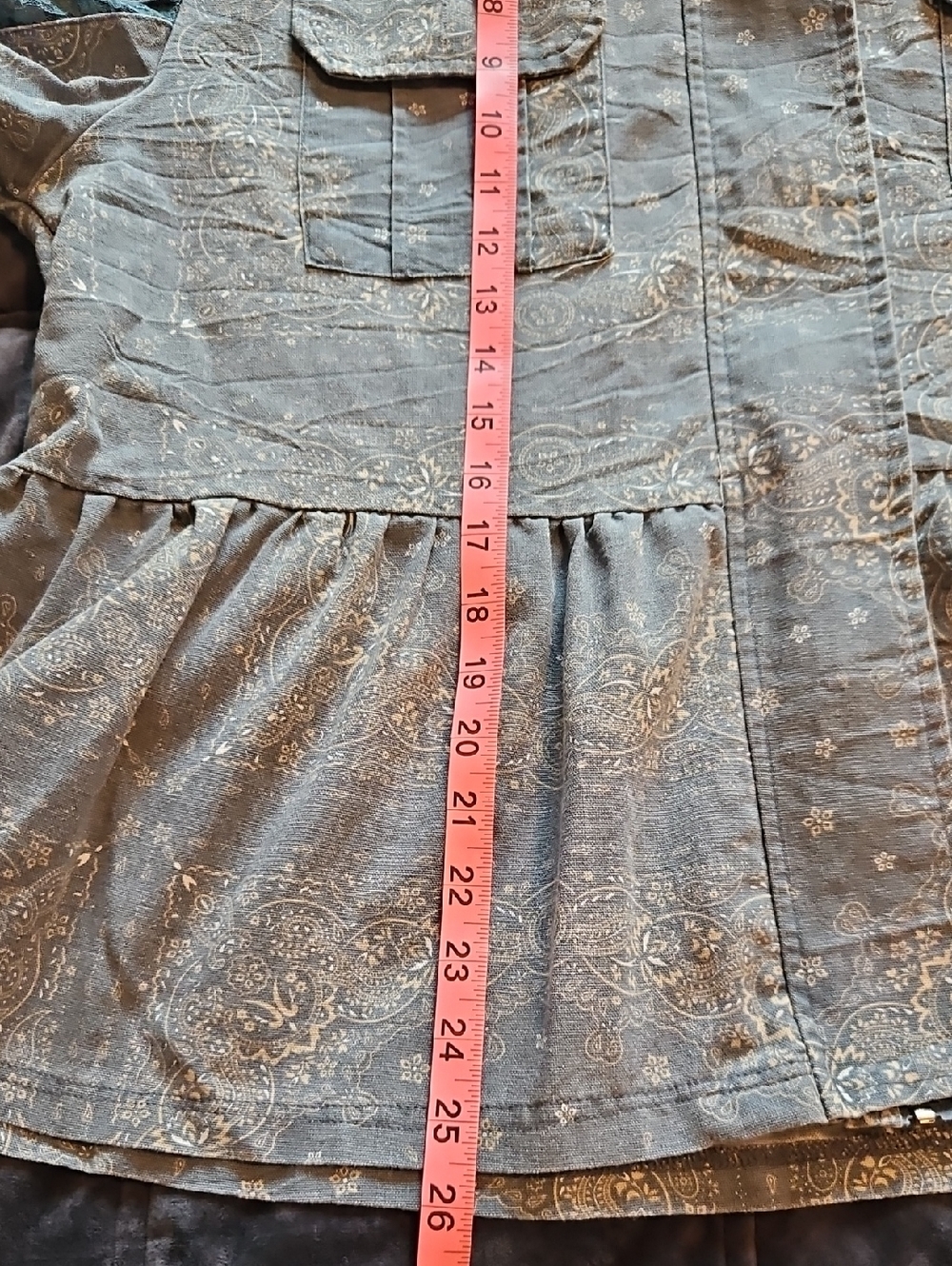 POL Paisley Raw Edge Shacket Jacket Boho Peplum Zip Front Blue, M - Picture 10 of 11